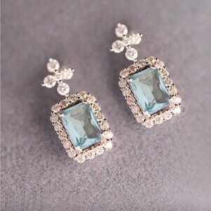 Aquamarine Blue and Rhinestone Earrings